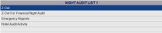 Night Audit List 1 section of the Night Audit Menu with Z-Out option selected